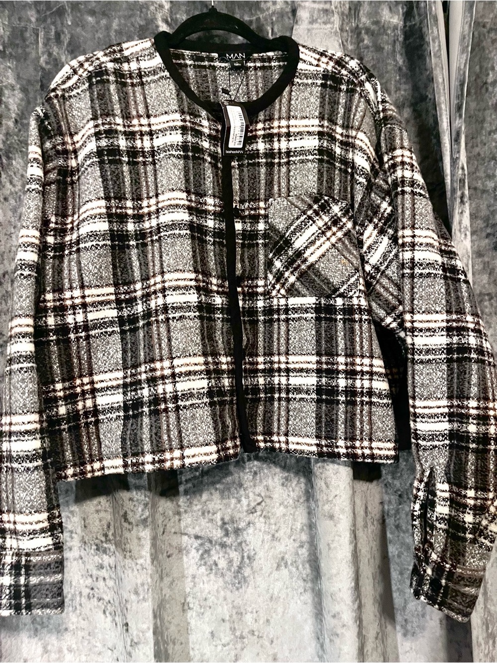BoohooMAN Black & White Plaid Cropped Jacket